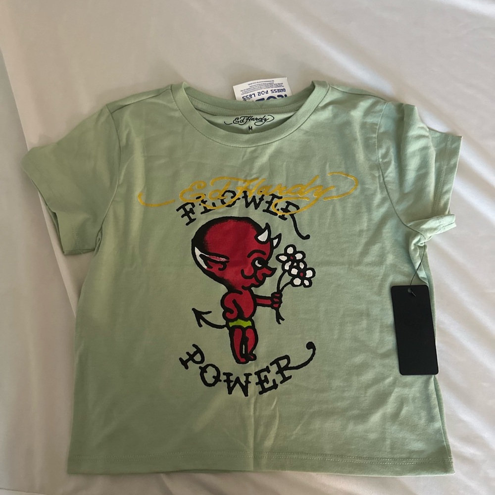 Ed Hardy Kids Light Green 'Flower Power' Tee